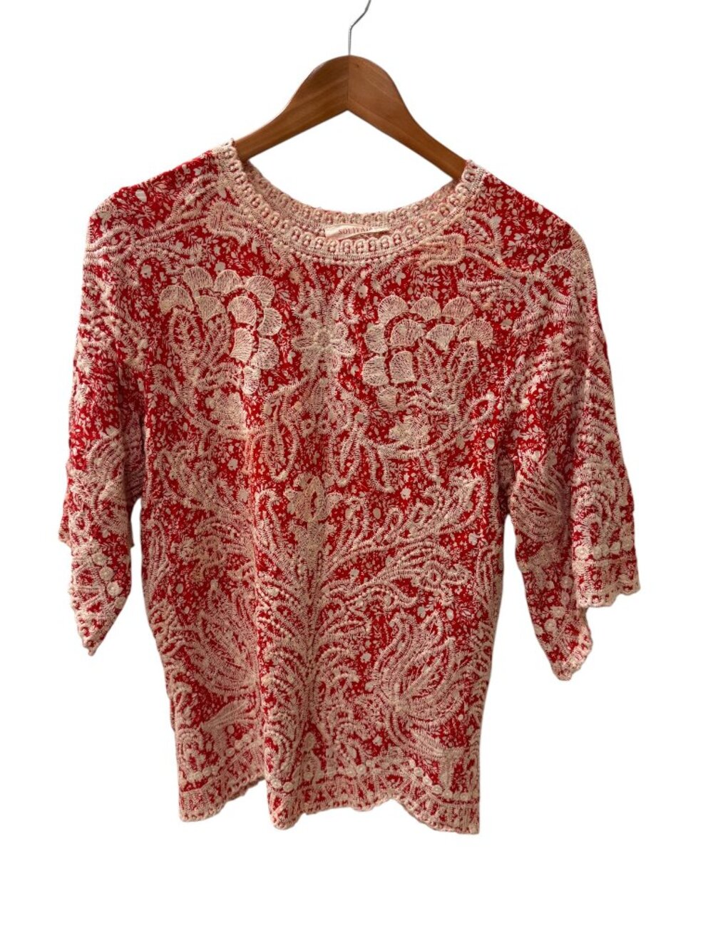Solitaire Red White Lace Embroidered Top Boho Blouse ( XS / S approx.)